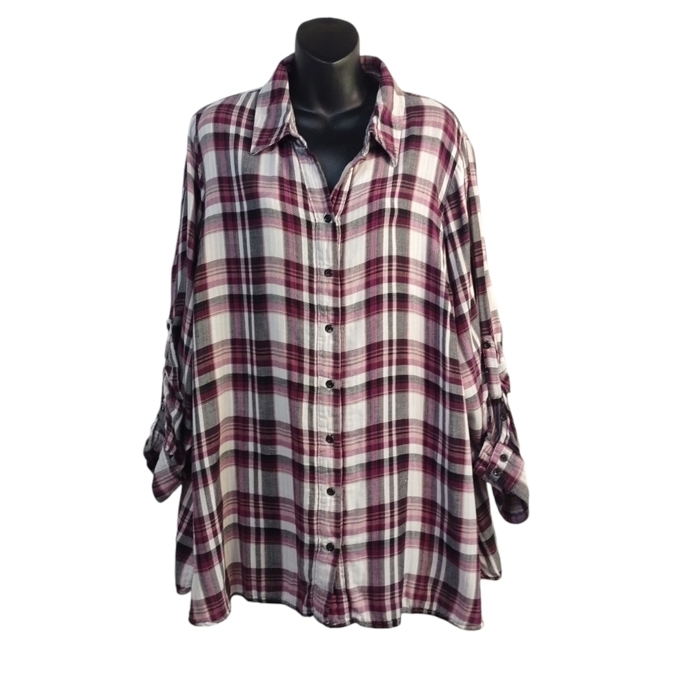 Lane Bryant Women's Purple White Plaid Button Down Shirt Size 22/24